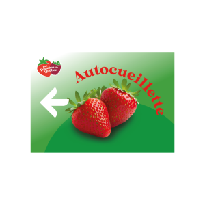 Affiche fraise avec flèche vers la gauche